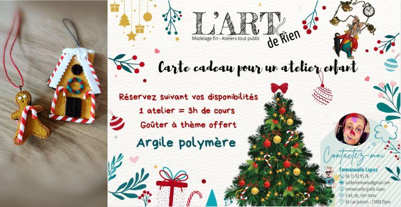Idée cadeau de noël : une carte cadeau pour choisir un atelier créatif en 2025 à l'atelier l'ART DE RIEN à Dijon