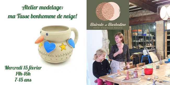 Atelier modelage en céramique pour enfants : ma tasse bonhomme de neige avec Bricole et Barbotine à Dijon kidiklik 21