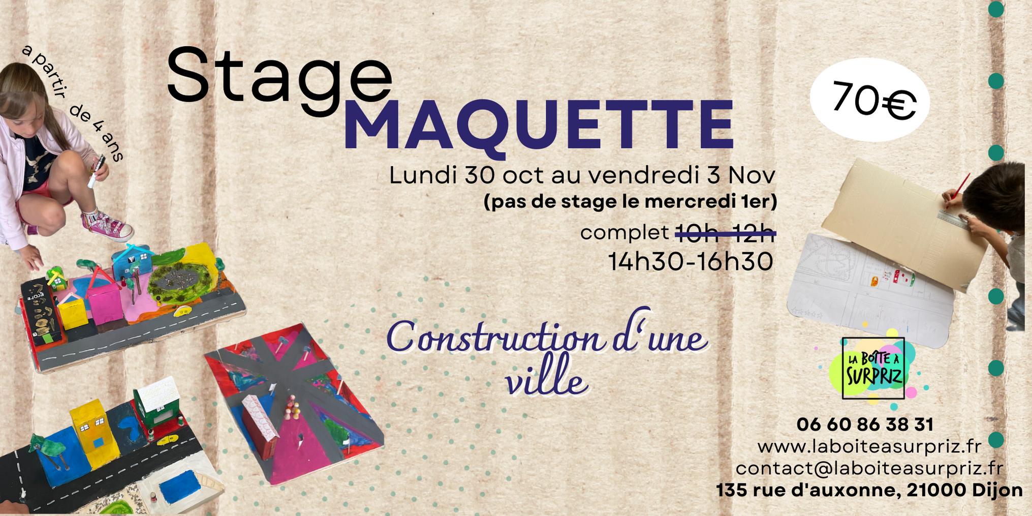 Stage maquette pour enfant pendant les vacances de la Toussaint à La Boîte à Surpriz à Dijon