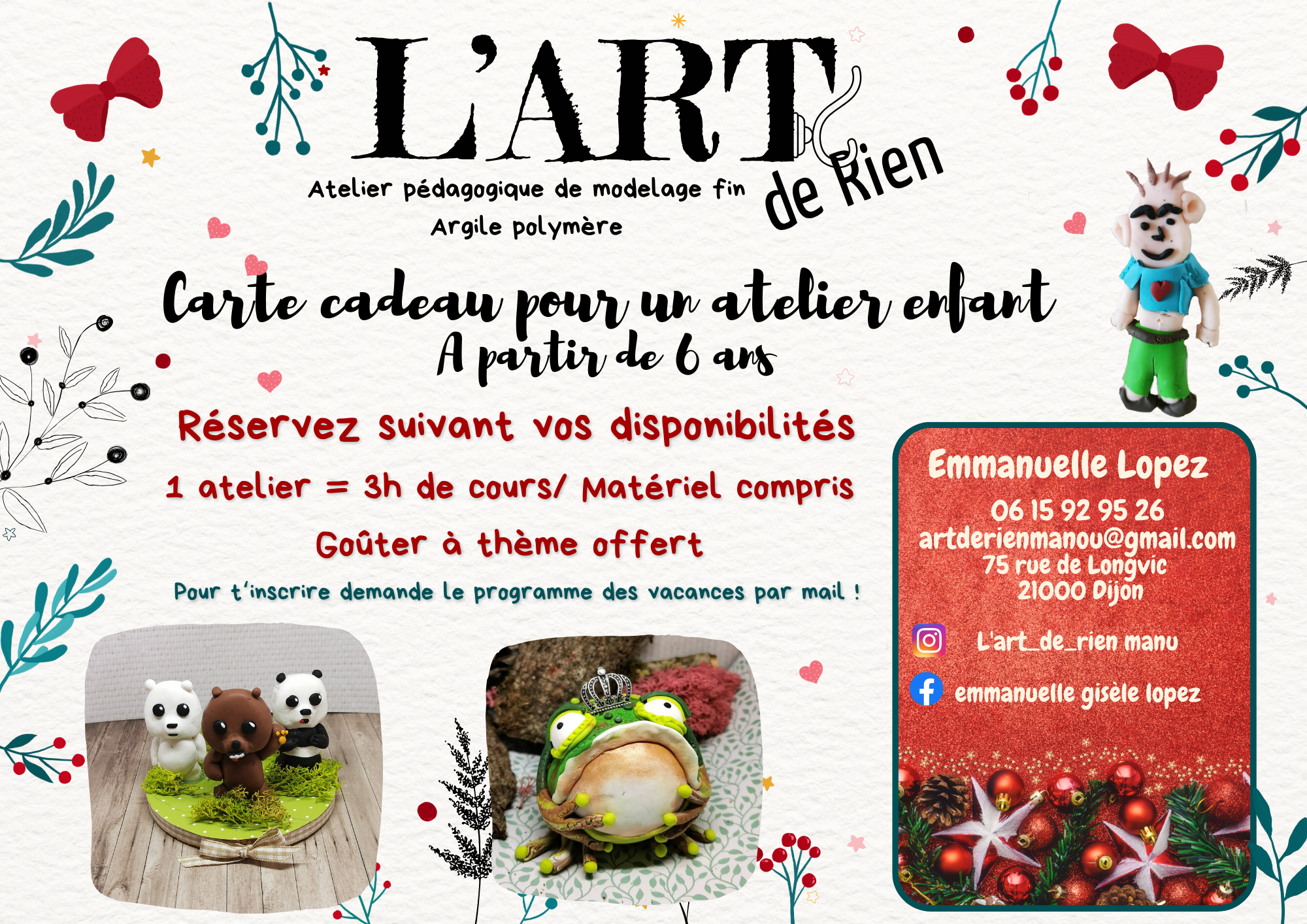 Carte cadeau ateliers créatifs pour enfants - à offrir à Noël - Atelier L'art de rien