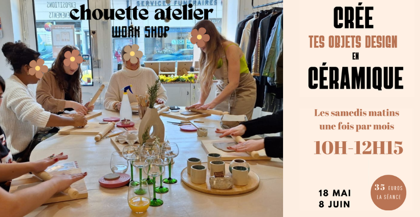 Atelier ' Crée ton objet design en céramique' avec Chouette Atelier à Dijon
