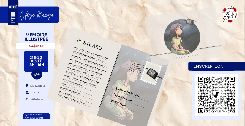 Mémoire illustrée stage créatif ado/adultes, pendant les vacances d'été avec Now Manga à Dijon