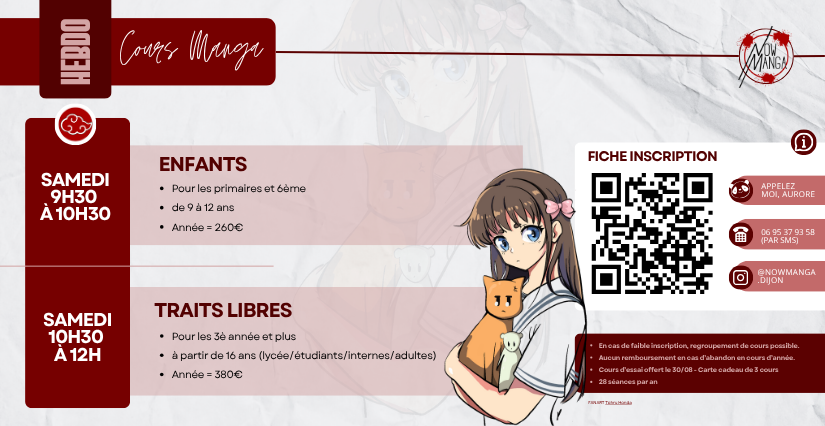 ★ Spécial rentrée 2025/2026 ★ Cours de dessin Manga avec NoW Manga ★ Spécial rentrée 2025/2026 ★ Cours de dessin Manga pour enfants et ados avec NoW Manga