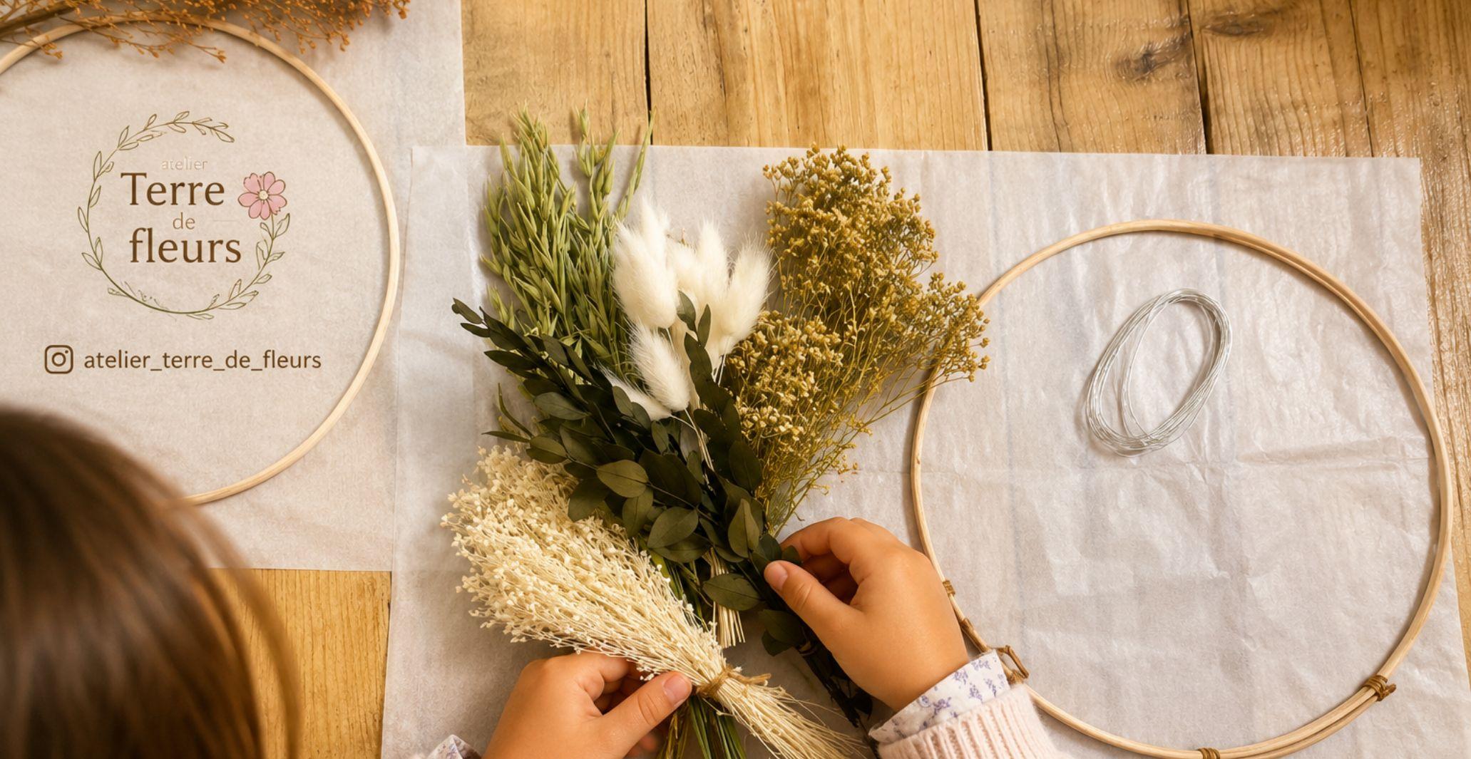 Atelier créatif 'Confection d'une couronne de fleurs séchées' à l’atelier Terre de Fleurs près de Dijon