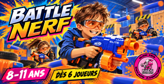 Aire de jeux chez Raids Equipments : sessions de Nerf (8-11 ans) en famille 
